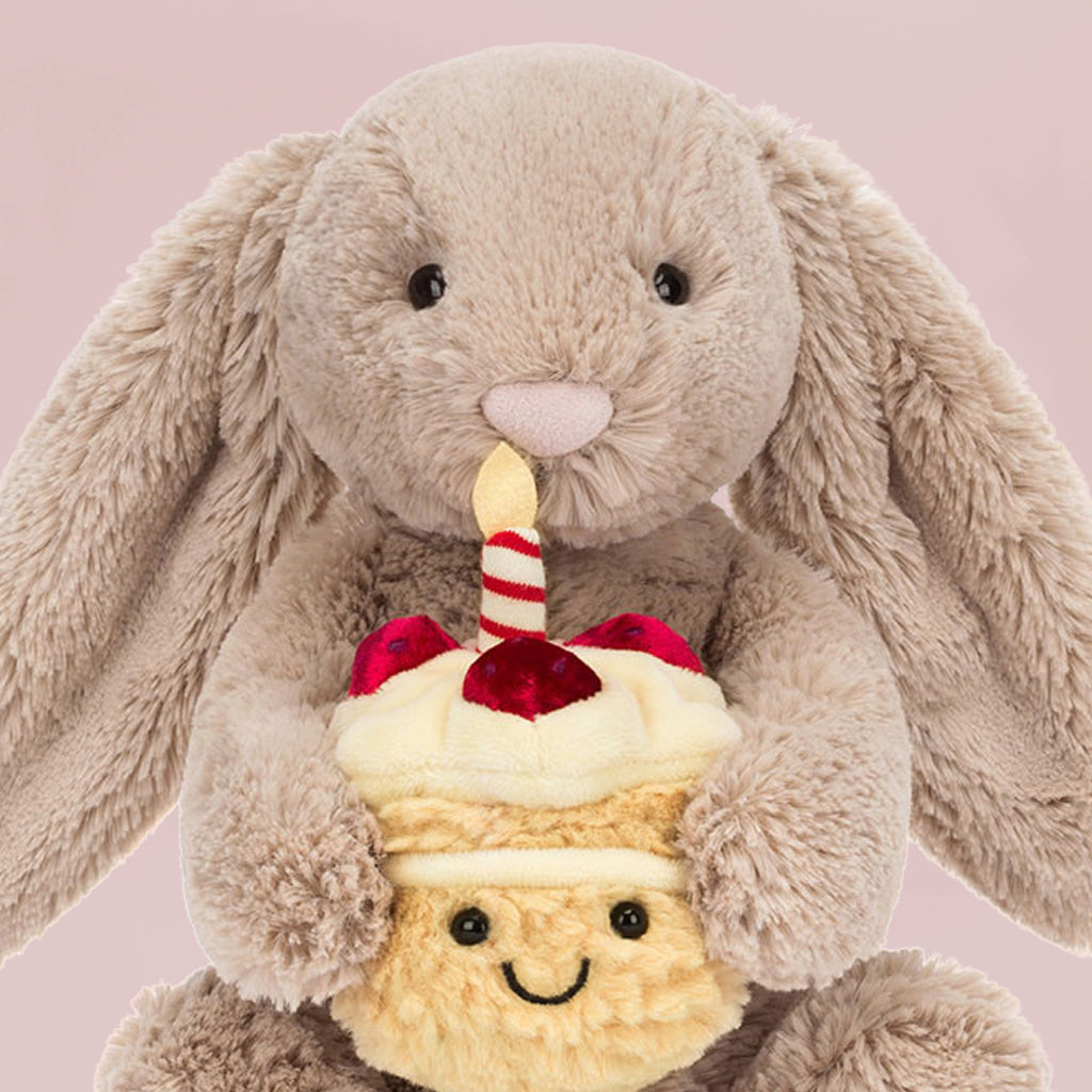 Jellycat Bashful Beige Bunny 'Birthday' Soft Toy, Close Up