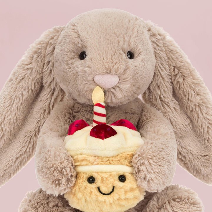Jellycat Bashful Beige Bunny 'Birthday' Soft Toy, Close Up