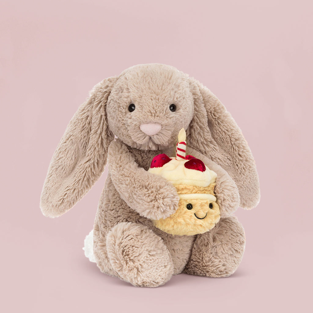 Jellycat Bashful Beige Bunny with Birthday Cake