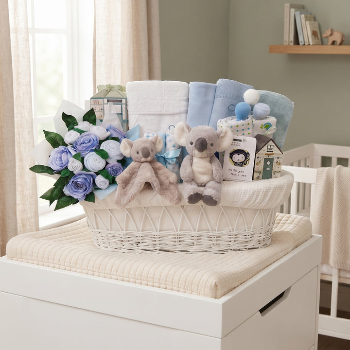 Personalised Kodi Koala Moses Basket Baby Hamper, Blue