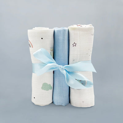 Personalised Little Blue Bunny with Trio of Little Love Muslins