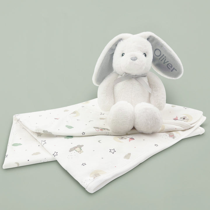 New Baby Gift Set Personalised Eco Bunny Soft Toy With Baby Blanket 