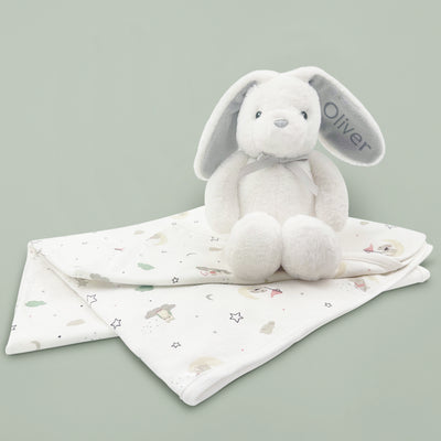 New Baby Gift Set Personalised Eco Bunny Soft Toy With Baby Blanket 