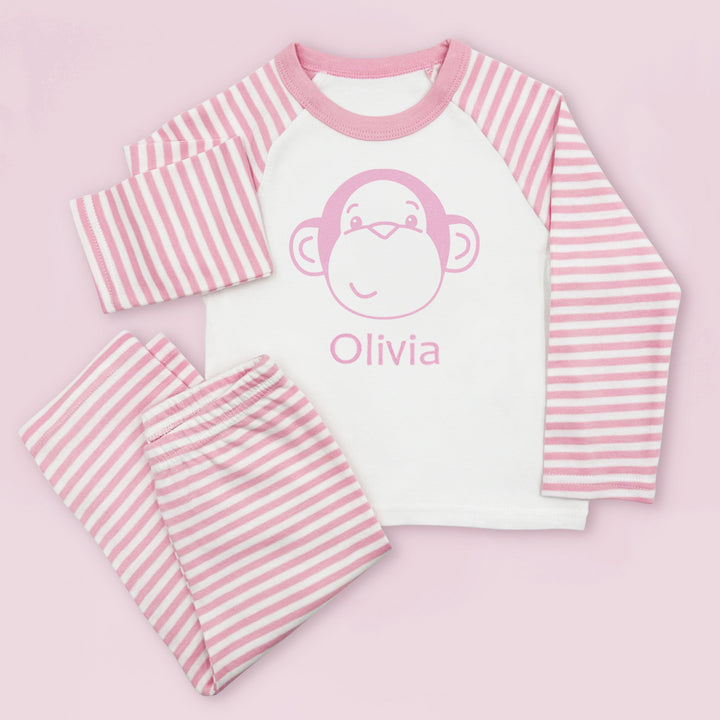 Personalised Morris Monkey Soft Toy With Baby Pyjamas, Pink