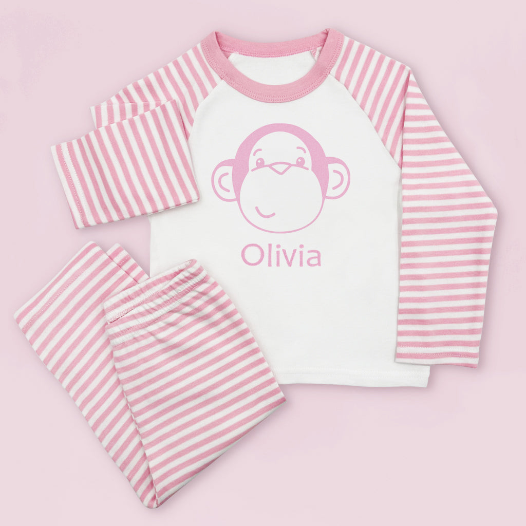 Personalised Monkey with Pyjamas Pink| Babyblooms | Baby Gifts