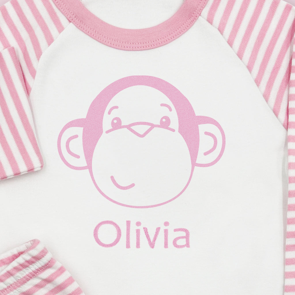 Personalised Morris Monkey Soft Toy With Baby Pyjamas, Pink