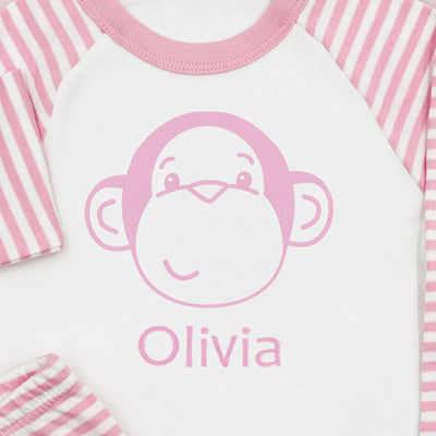 Personalised Morris Monkey Soft Toy With Baby Pyjamas, Pink