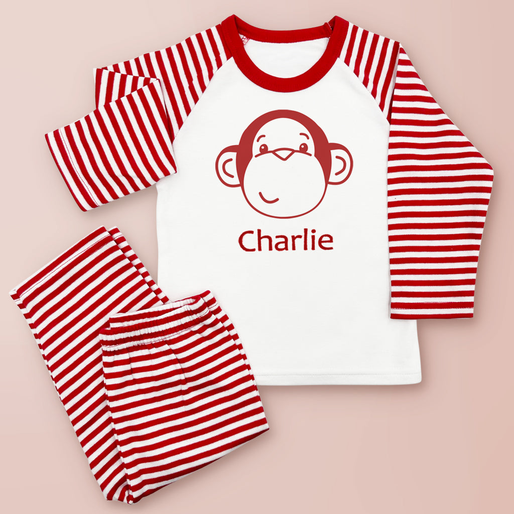 Personalised Morris Monkey Soft Toy With Baby Pyjamas, Red