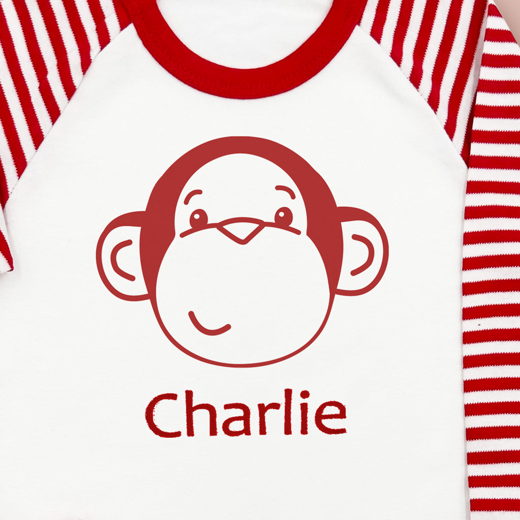 Personalised Morris Monkey Soft Toy With Baby Pyjamas, Red