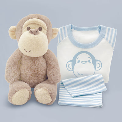 Newborn Baby Boy Gift Morris Monkey Soft Toy And Personalised Baby Pyjamas