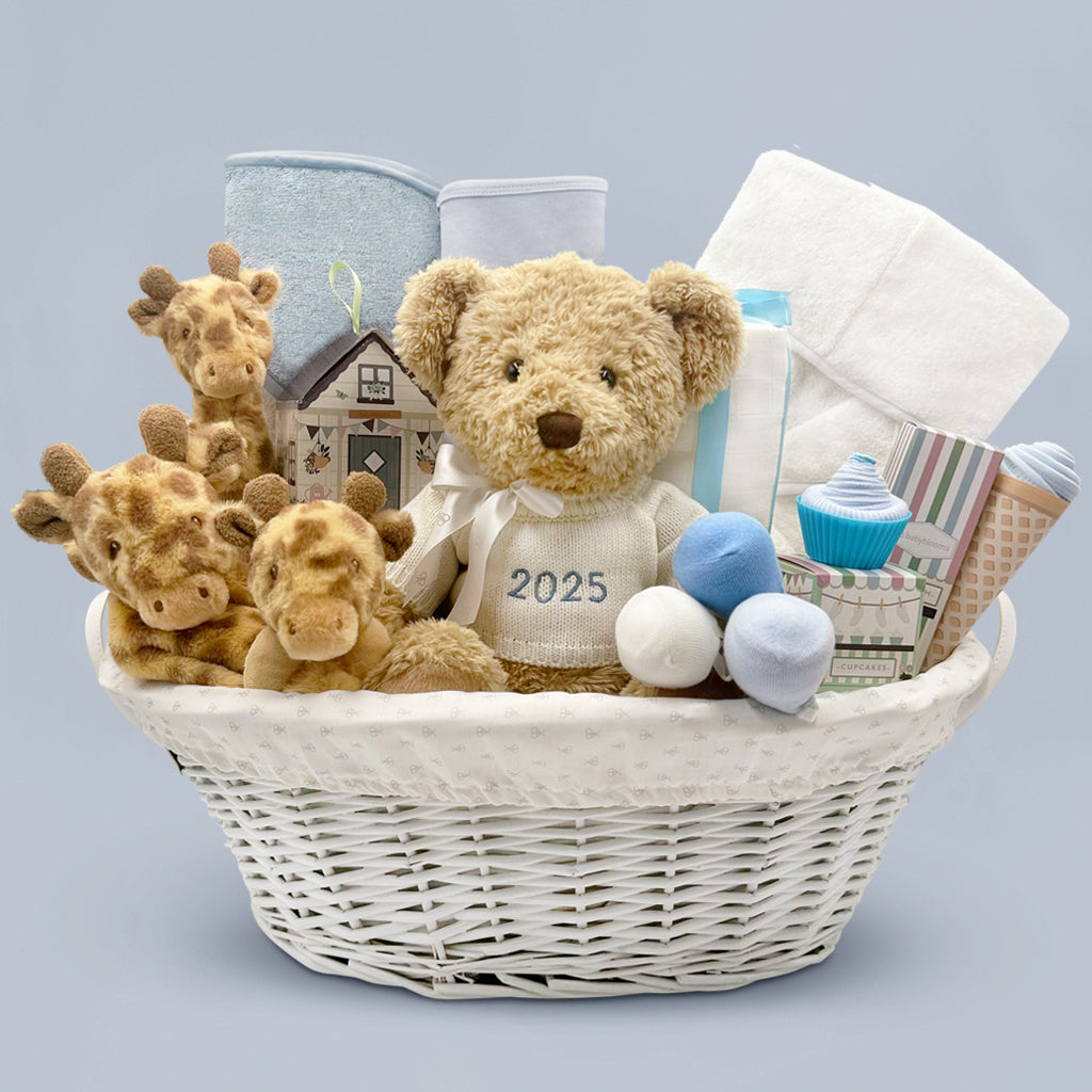 Personalised My First Year Giraffe Gift Basket, Blue