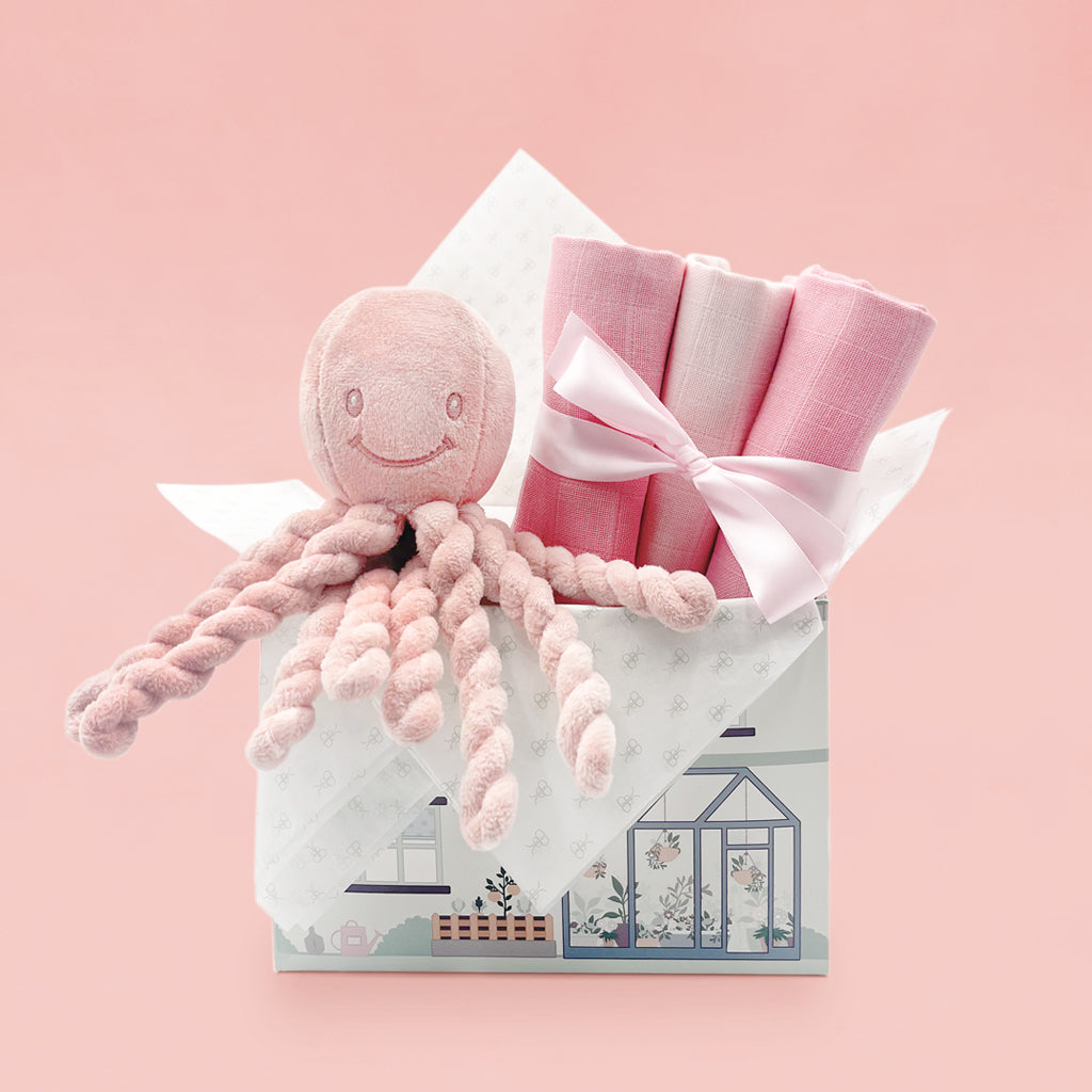 Octopus Soft Toy New Baby Gift Set, Pink