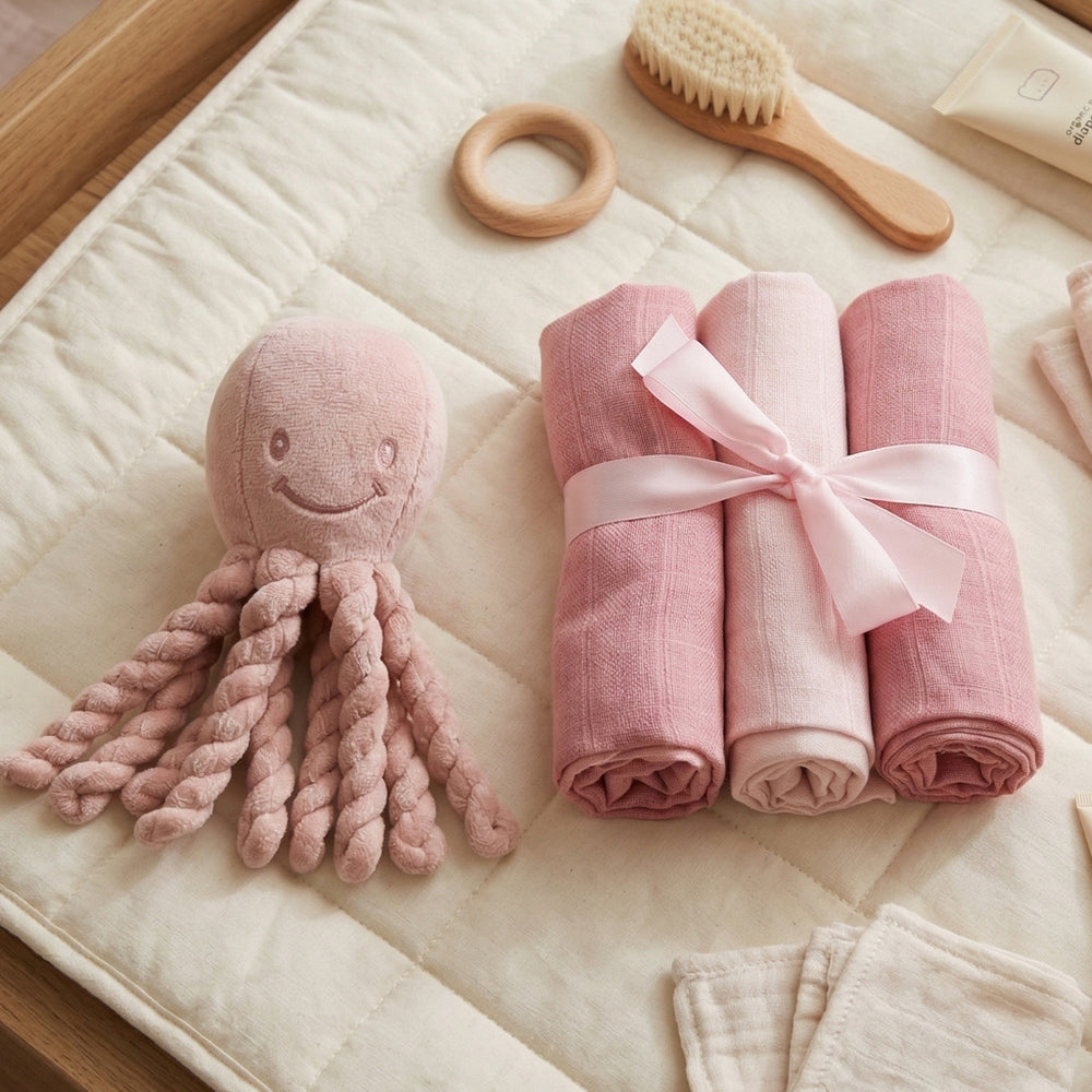 Octopus Soft Toy New Baby Gift Set, Pink