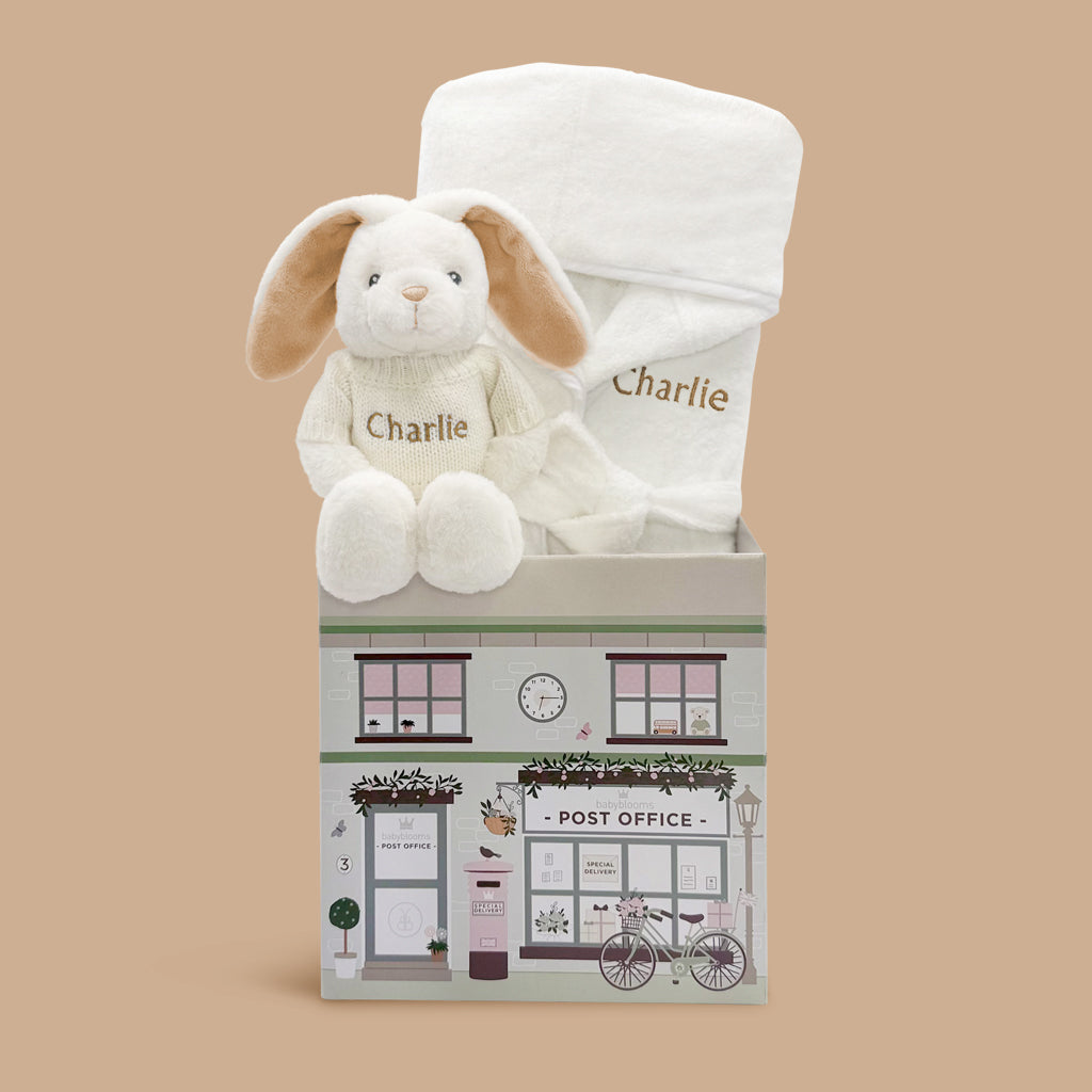 Personalised Little Bunny and Bathrobe Hamper, Beige