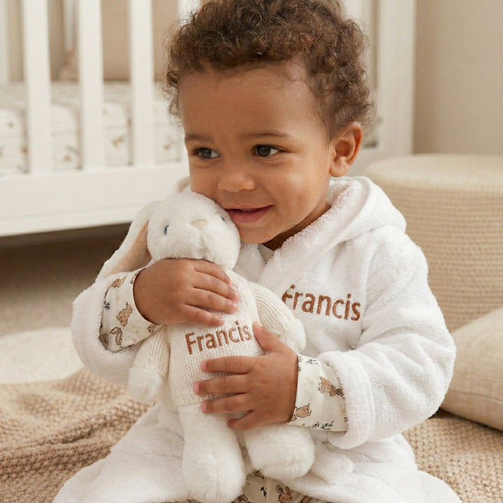 Personalised Little Bunny and Bathrobe New Baby Hamper, Beige 