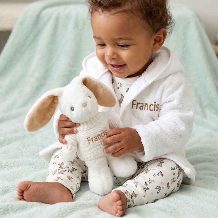 Personalised Little Bunny Bath and Bedtime Hamper with Touch and Feel Sensory Book