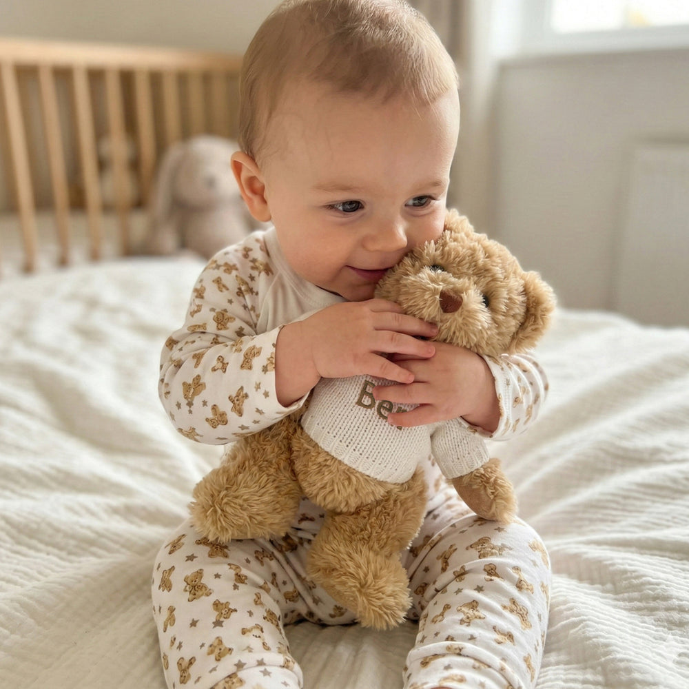 Personalised Bertie Bear Soft Toy with Teddy Bear Baby Pyjamas
