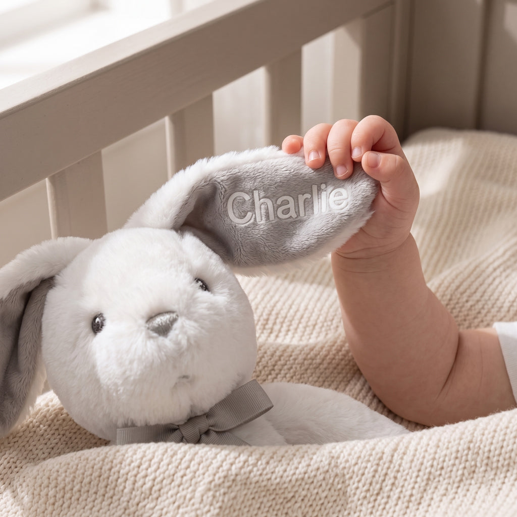 Personalised Little Grey Bunny Soft Toy New Baby Gift 