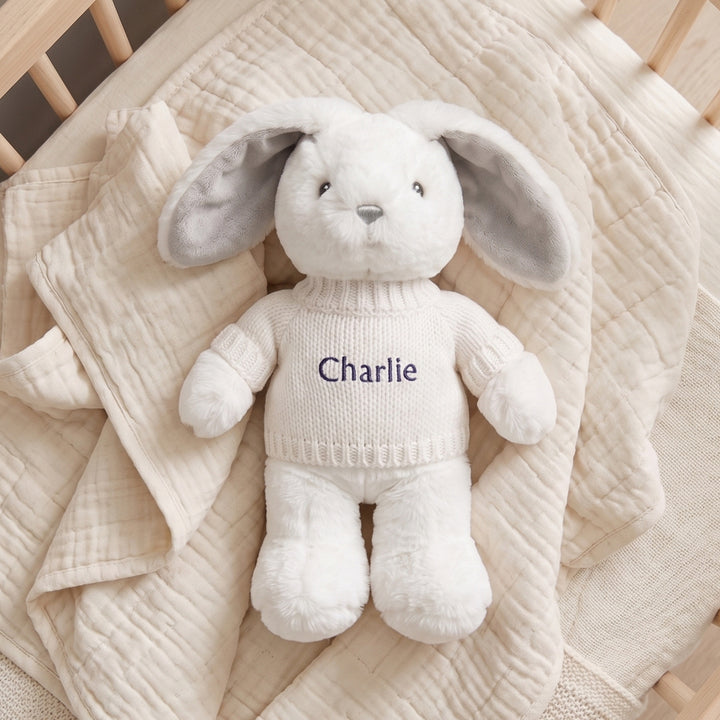 Babyblooms Personalised Little Grey Bunny with Jumper 