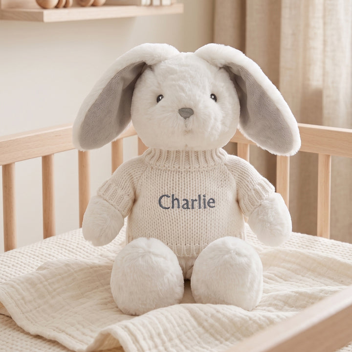 Babyblooms Personalised Little Grey Bunny with Jumper 