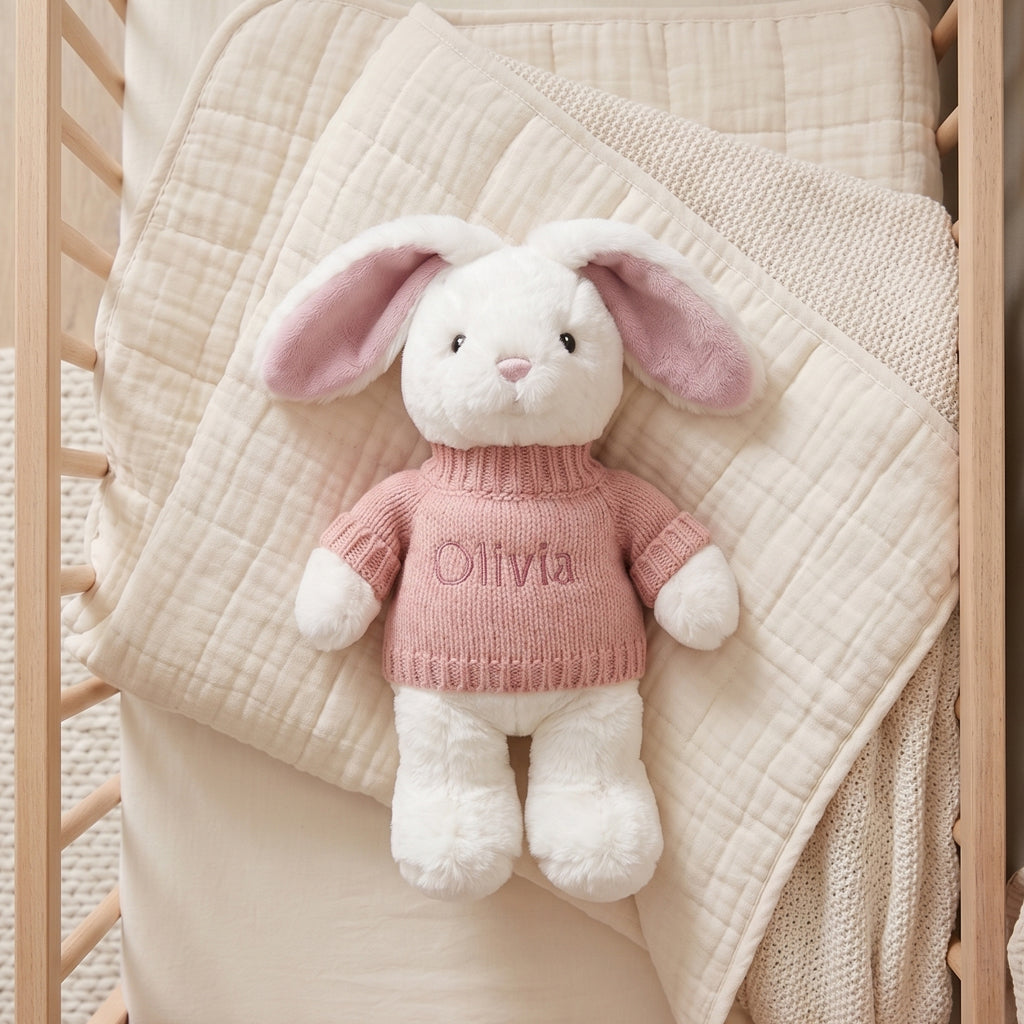 Babyblooms Personalised Little Pink Bunny with Jumper 