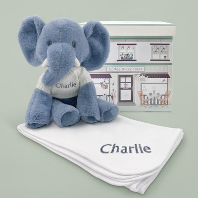 Baby Boy Gift Personalised Elephant Soft Toy With Blanket 