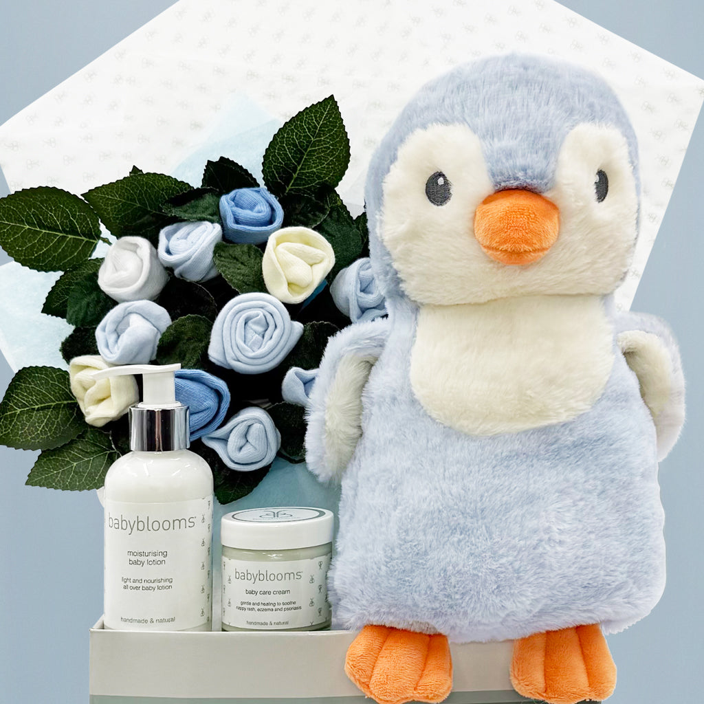 Penguin Soft Toy Welcome Baby Hamper, Blue