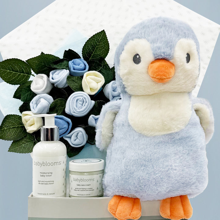 Penguin Soft Toy Welcome Baby Hamper, Blue