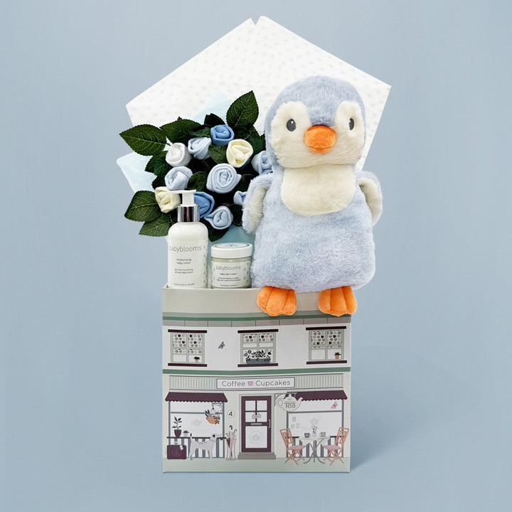 Penguin Soft Toy Welcome Baby Hamper, Blue