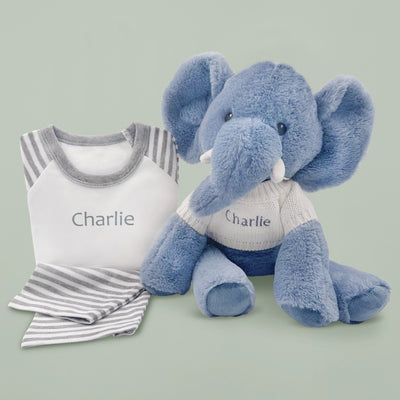 Baby Gift Personalised Elephant Soft Toy With  Pyjamas Grey