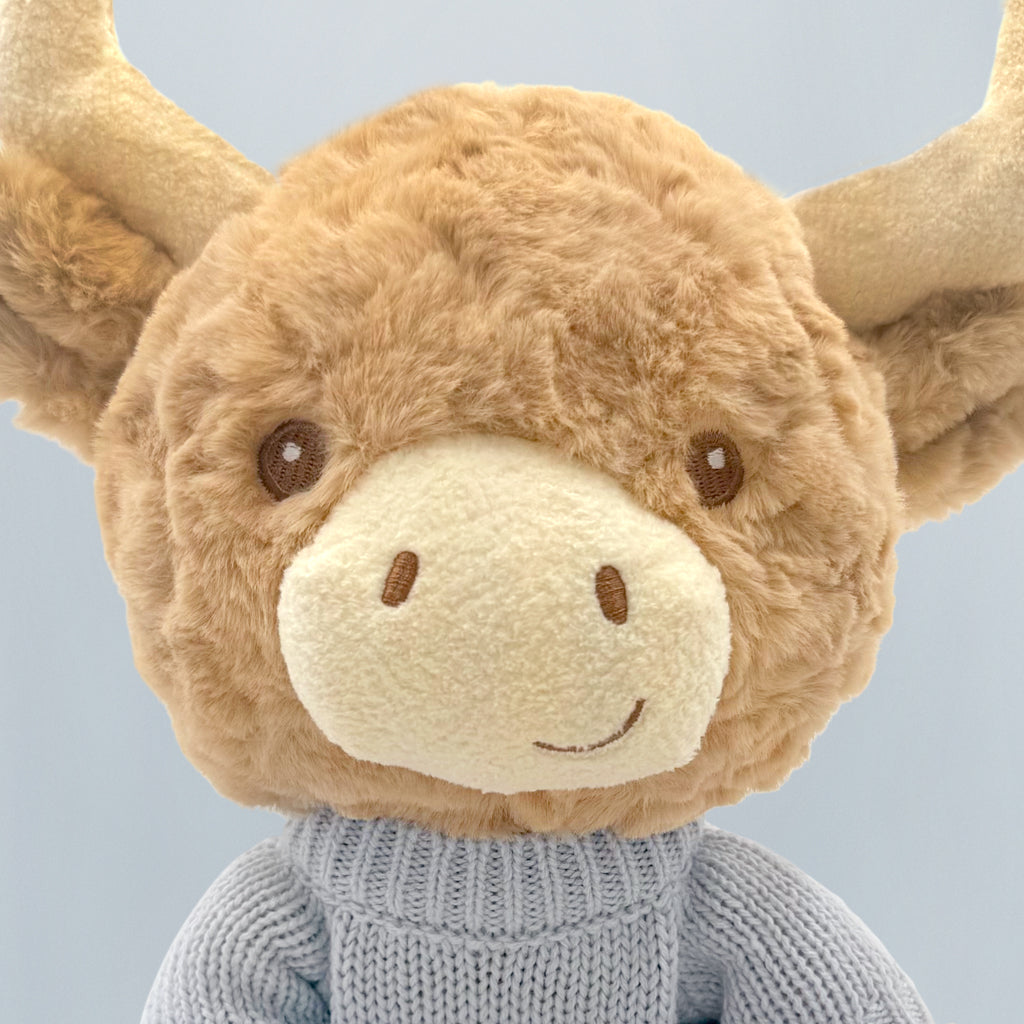 Personalised Highland Cow Soft Toy, Blue