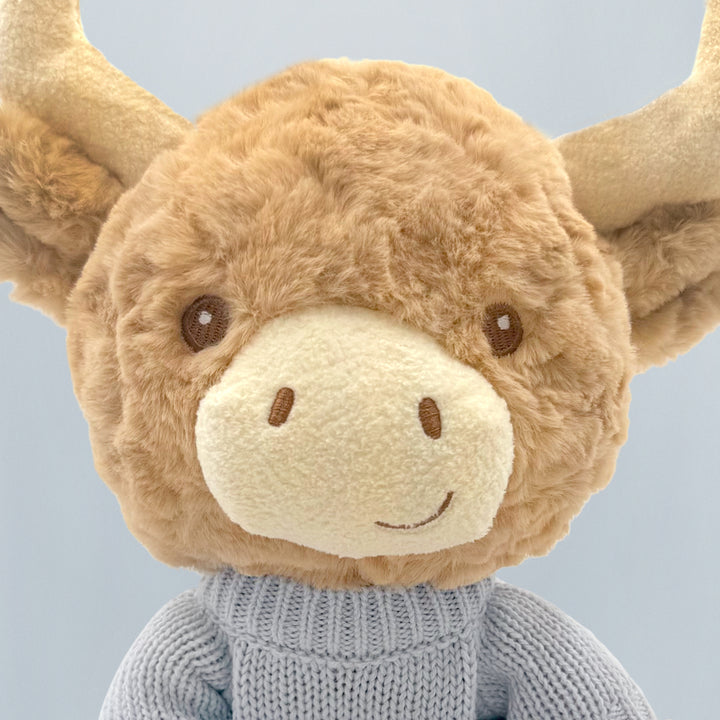 Personalised Highland Cow Soft Toy, Blue