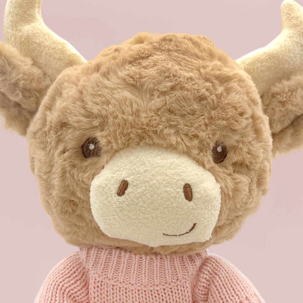 Personalised Highland Cow Soft Toy, Pink