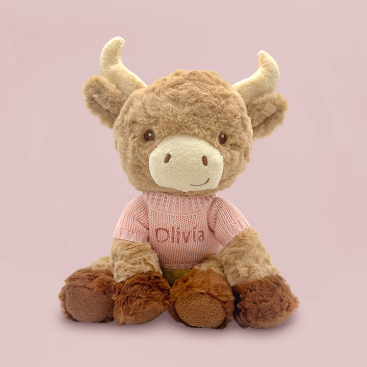 Personalised Highland Cow Soft Toy, Pink