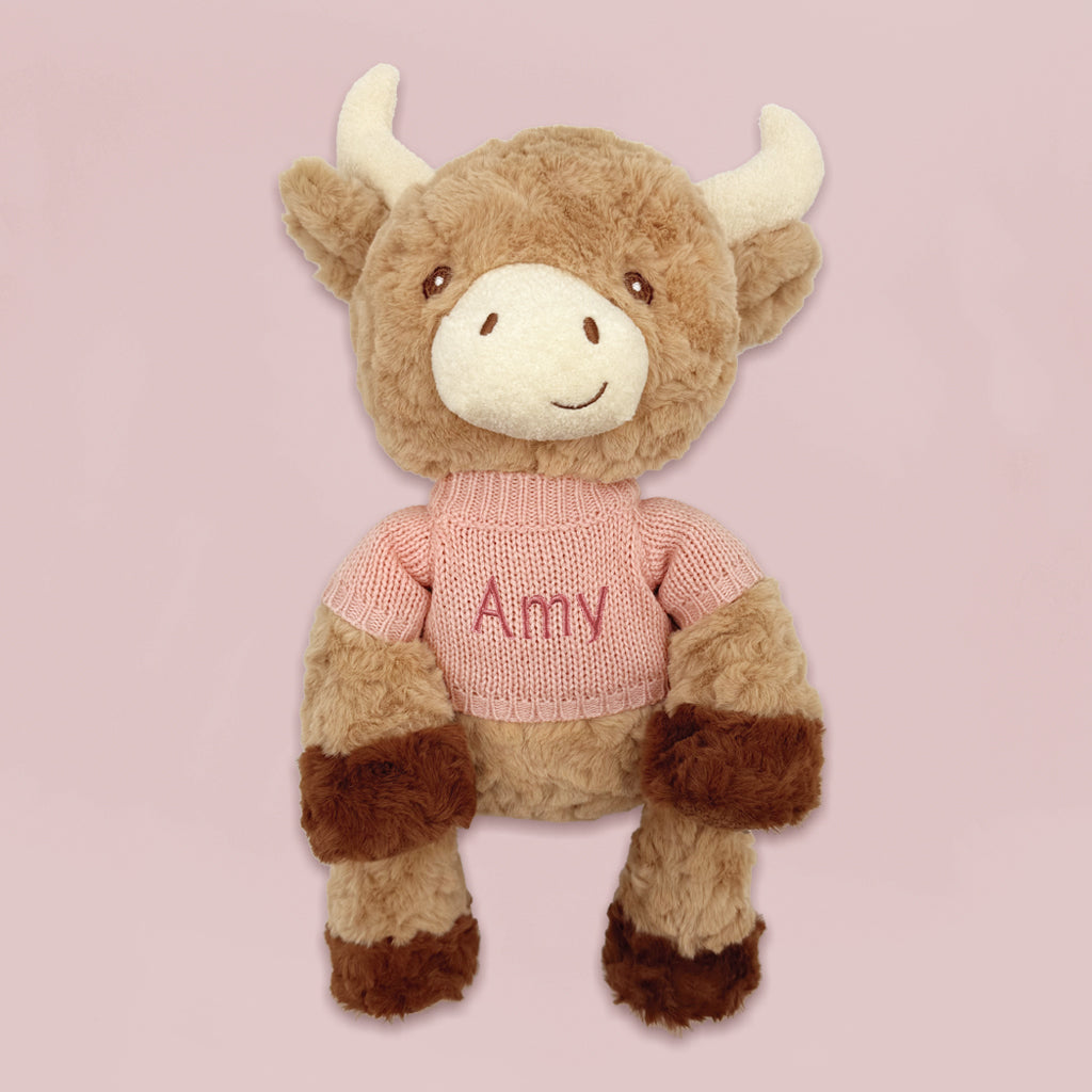 Personalised Highland Cow Soft Toy, Pink