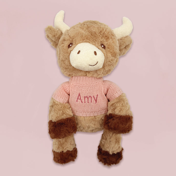 Personalised Highland Cow Soft Toy, Pink