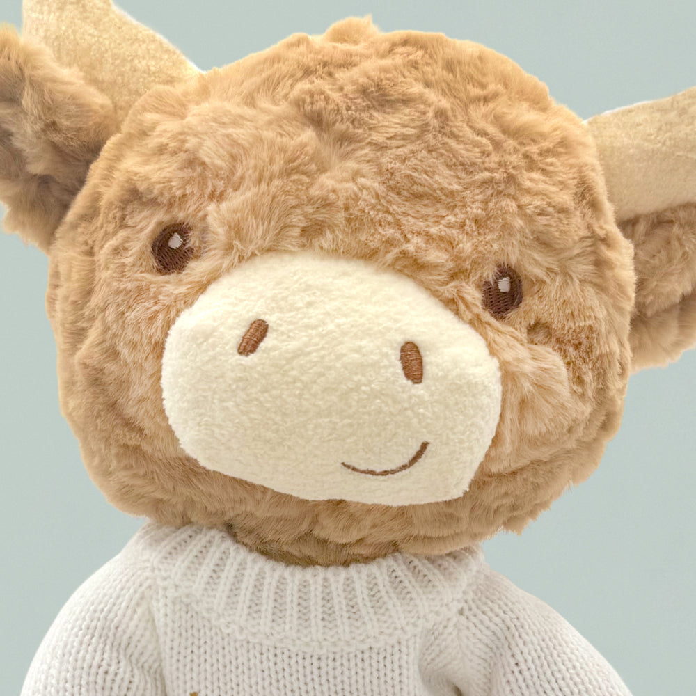 Personalised Highland Cow Soft Toy Close Up, White 