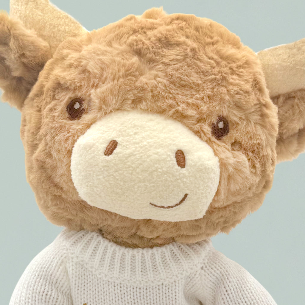 Personalised Highland Cow Soft Toy Close Up, White 