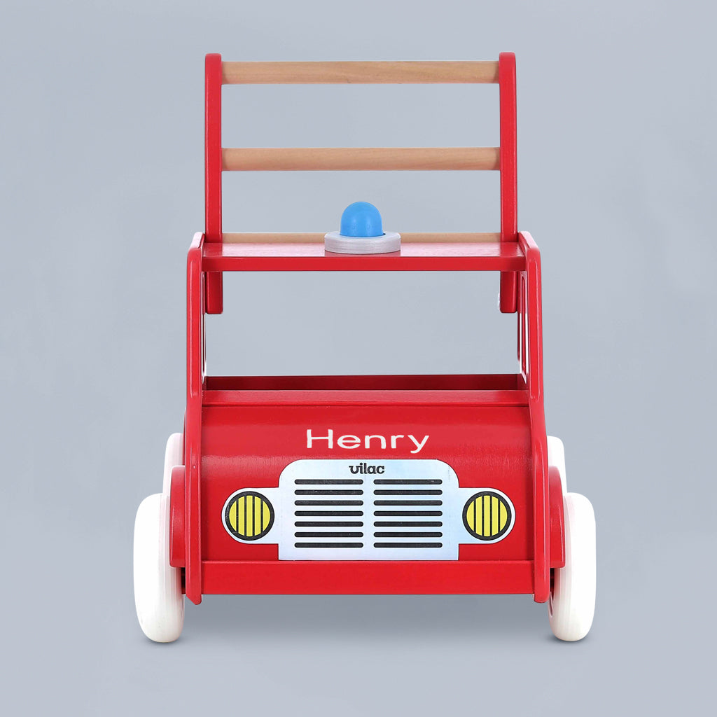 Personalised Wooden Fire Engine Baby Walker 