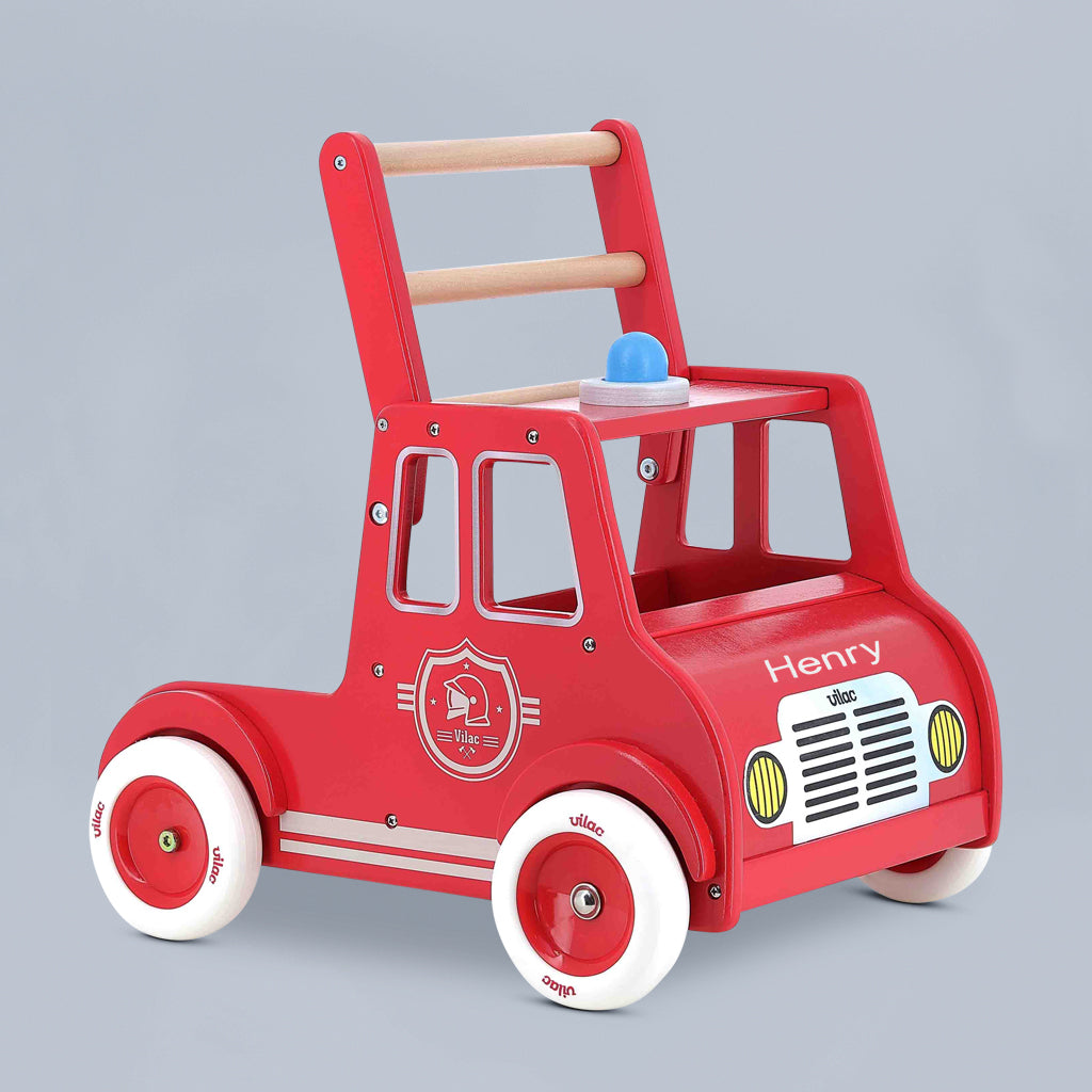 Personalised Wooden Fire Engine Baby Walker 