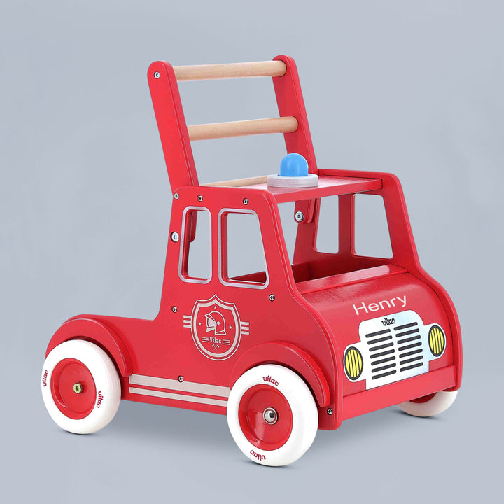 Personalised Wooden Fire Engine Baby Walker 