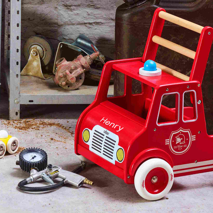 Personalised Wooden Fire Engine Baby Walker 