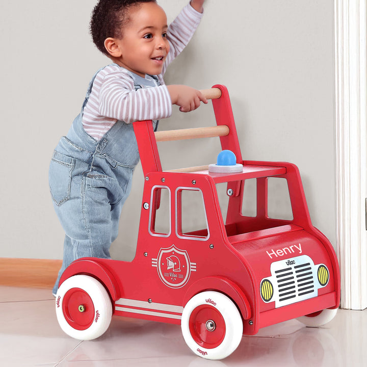 Wooden Personalised Fire Engine Baby Walker 