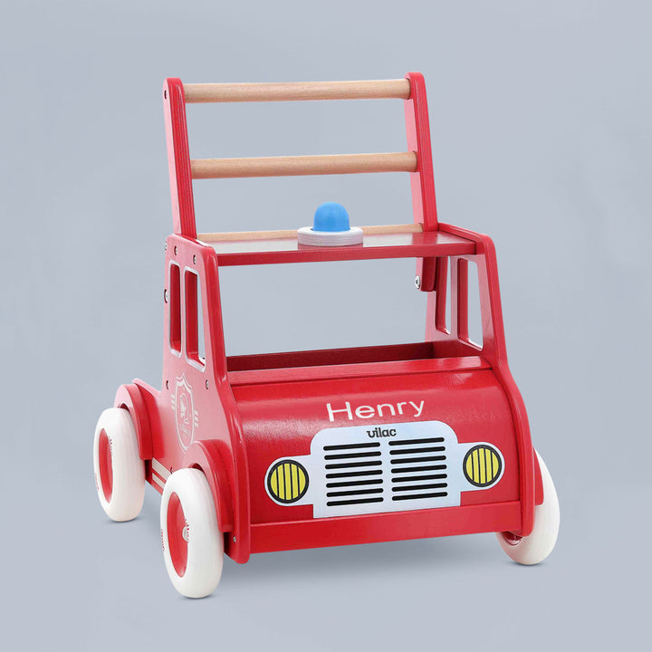 Personalised Wooden Fire Engine Baby Walker 
