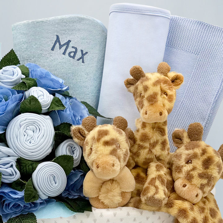 Personalised Three Little Giraffes Luxury Gift Basket, Blue 