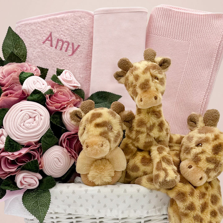 Three Little Giraffes Luxury New Baby Hamper, Pink