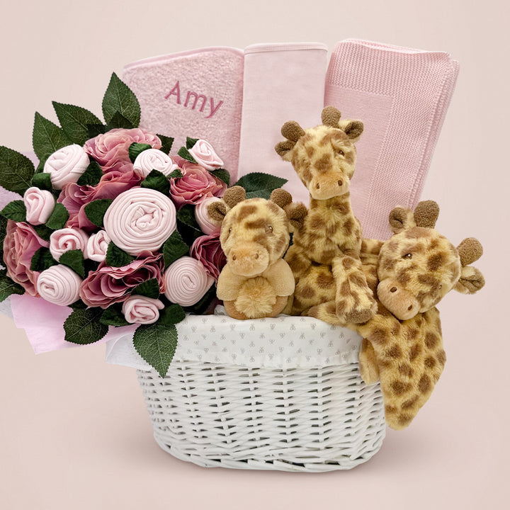 Three Little Giraffes Luxury New Baby Hamper, Pink