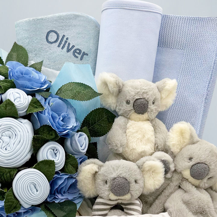 Personalised Three Little Koalas Luxury New Baby Boy Gift Hamper