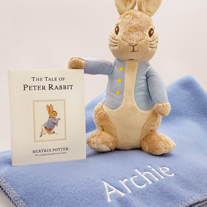Peter Rabbit Soft Toy with Book and Personalised Blanket Gift Set