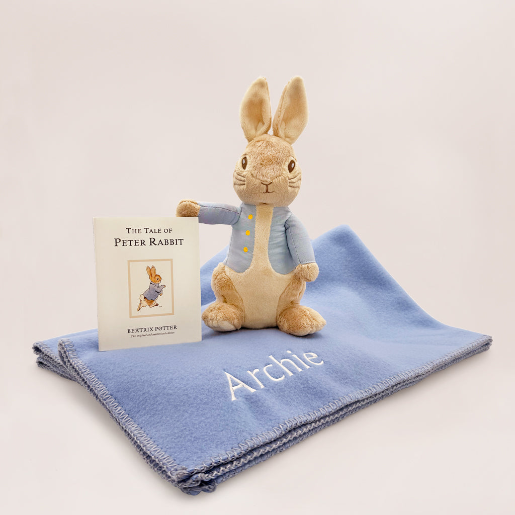 Peter Rabbit Soft Toy with Book and Personalised Blanket Gift Set